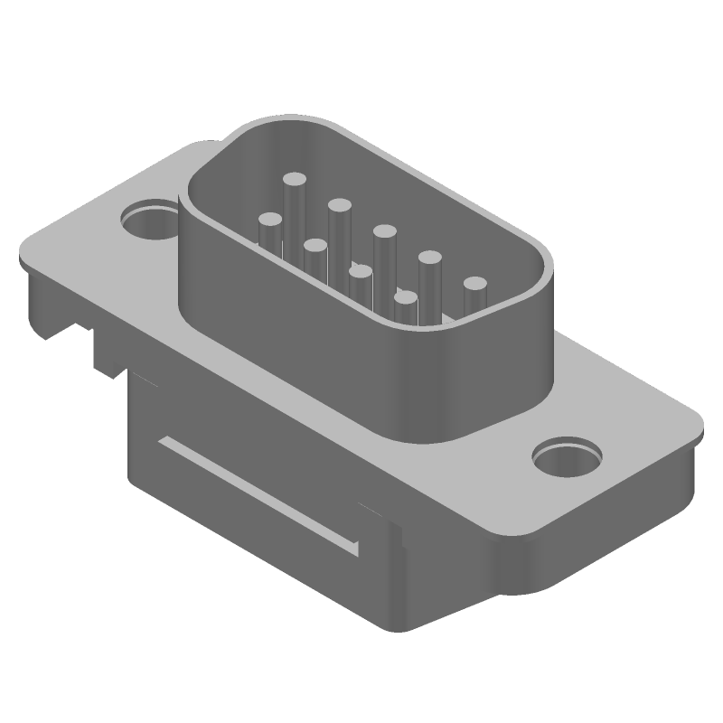 9 Pos D-Sub Connector, Male, Right Angle, Shielded, IDC, Metal
