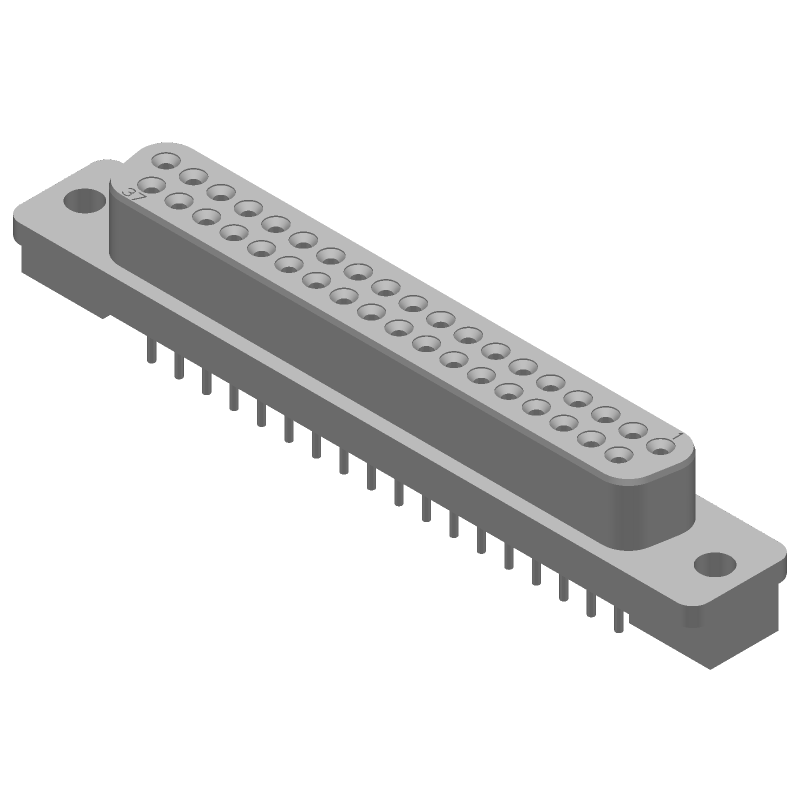 37 Pos Female D-Sub Connector, Signal, Straight, Through Hole, Gold/Tin/Lead