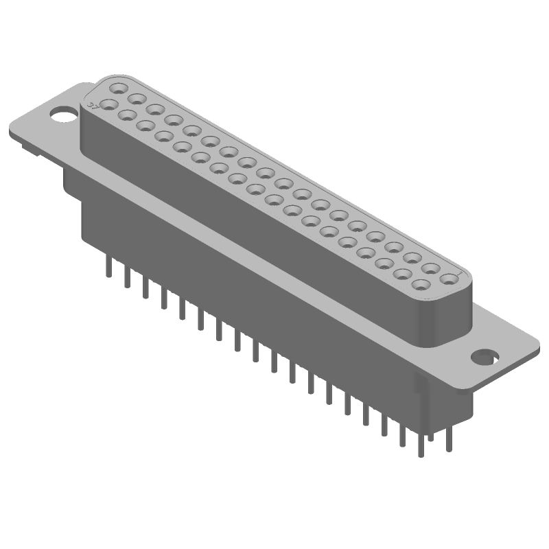 37 Pos Female D-Sub Connector, Straight, Through Hole, Gold/Tin Plated