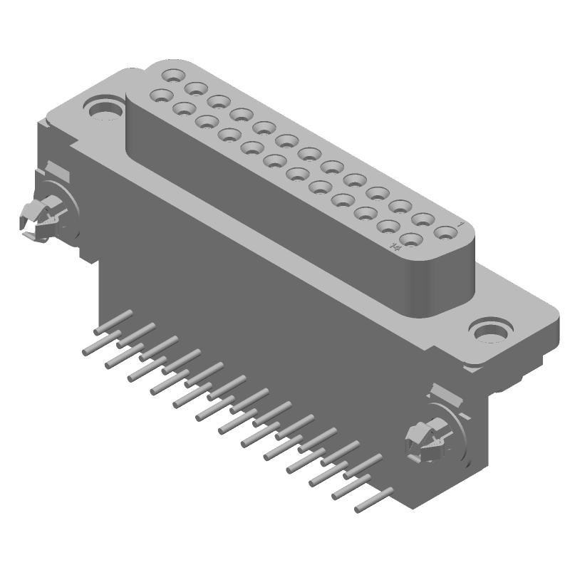 25 Pos D-Sub RA Receptacle, Gold/Tin/Lead, 6A, 125V