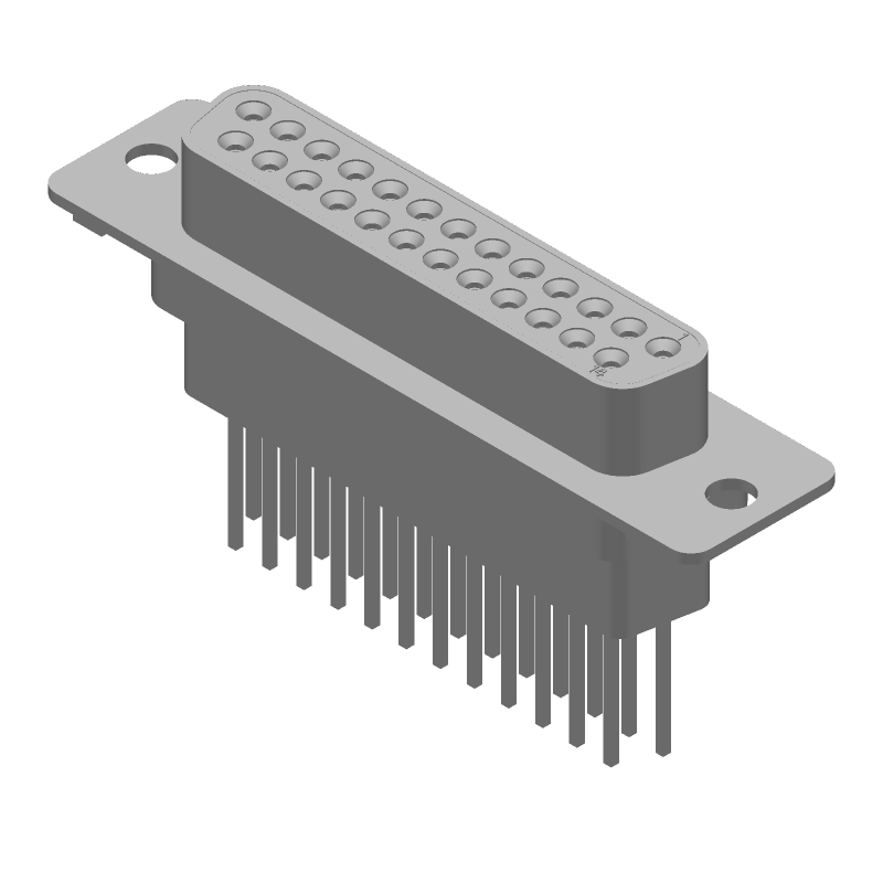 25 Pos Female D-Sub Connector, Shielded, Solder, Through Hole, 6A