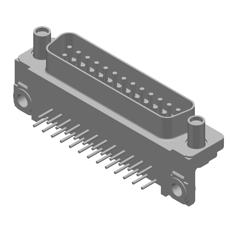 25 Pos Male D-Sub RA Connector, 6A, 125V, Gold/Tin Plated