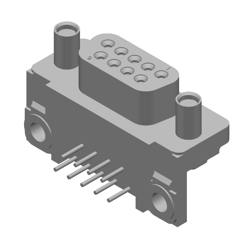 HD D-Sub 9P RA Female Connector, Gold/Tin Plated, 6A, 125V