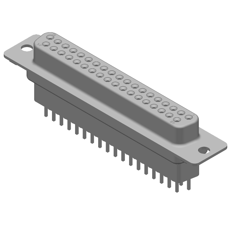 37 Pos Female D-Sub Connector, Gold/Tin Plated Bronze, Through Hole