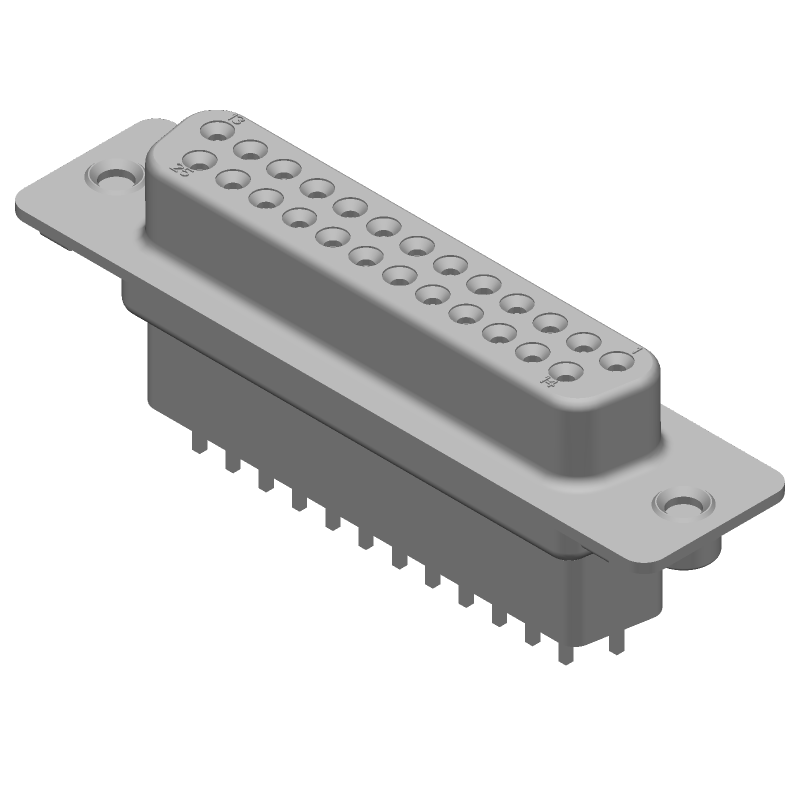 25 Pos Female D-Sub Connector, Straight, Through Hole, Gold/Tin