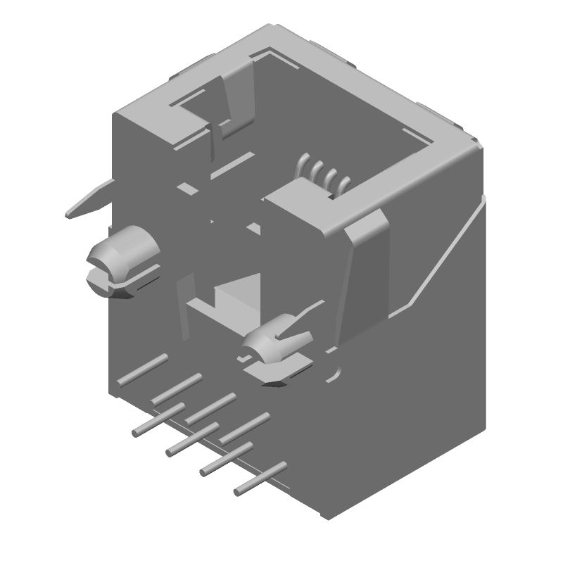 RJ11 Connector, 8 Pos, Shielded, Solder, Right Angle, 1 Port