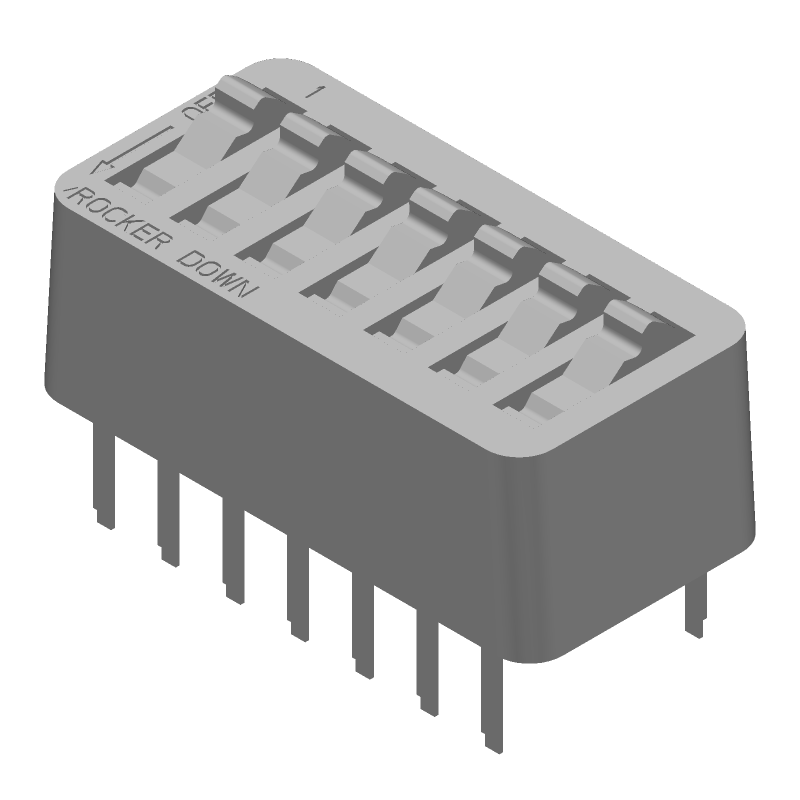 DIP Rotary Slide Switch, 7 Pos, SPST, 1A, 40VDC, PC Pin, Thru-Hole