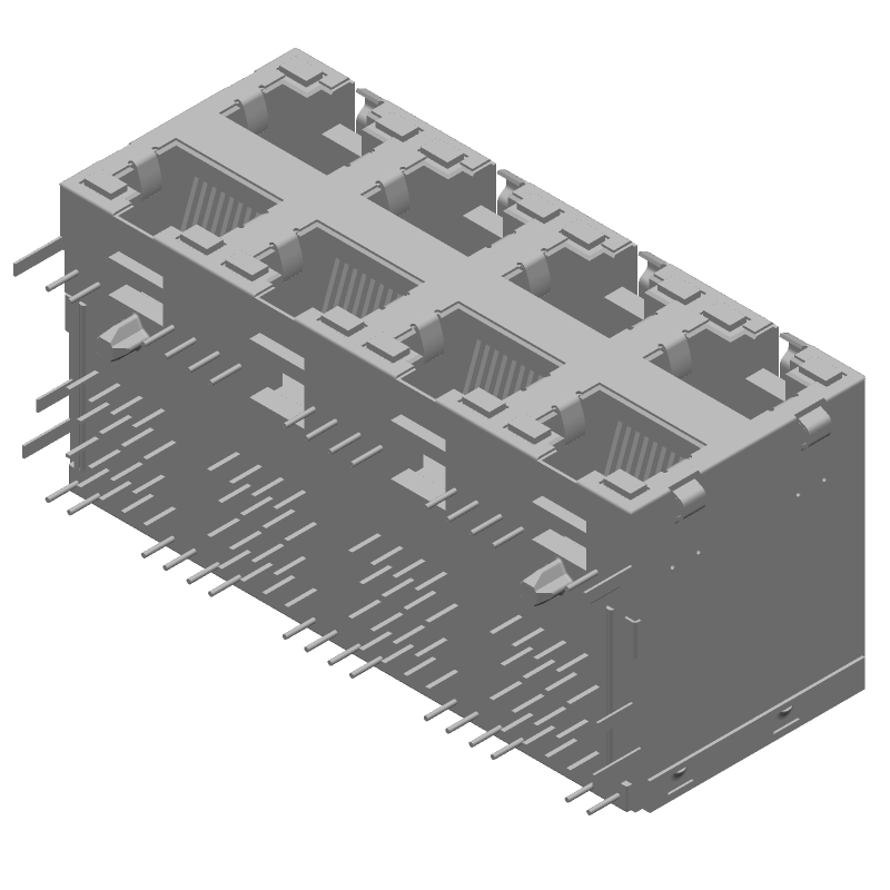 RJ45 Connector, 8 Port, 64 Pos, Shielded, Solder RA