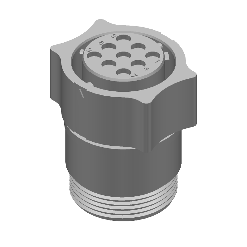9 Pos Female Crimp Circular Connector, 600V, 2A, IP67, Thermoplastic