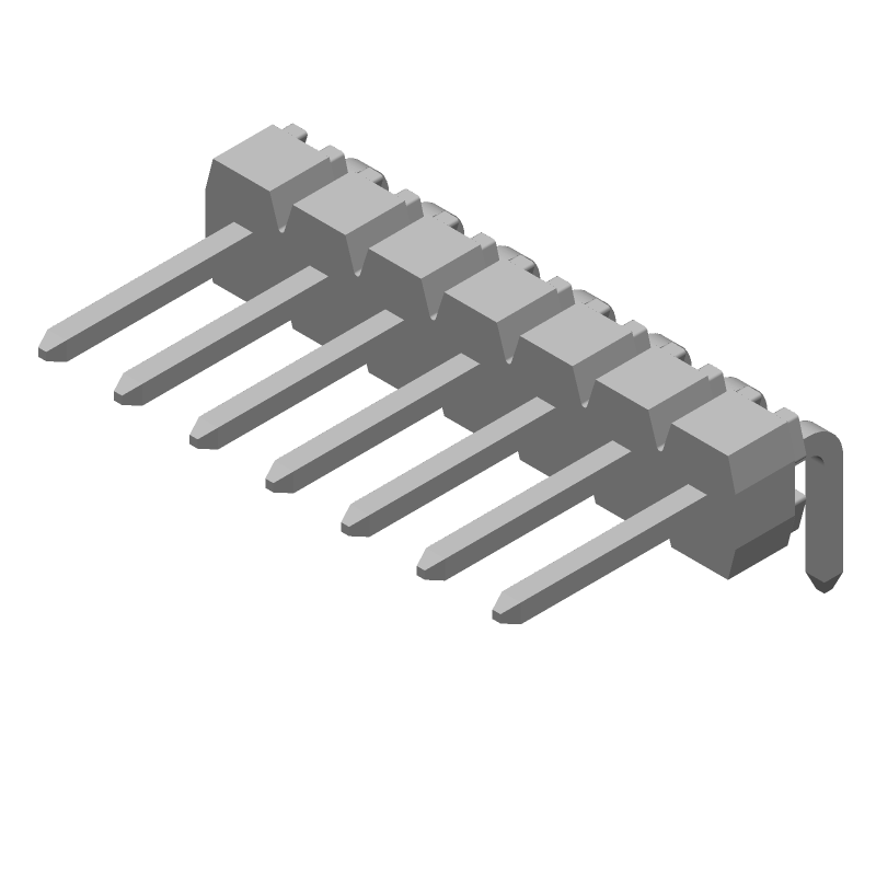 Male RA Header, 7 Pos, 2.54mm Pitch, Solder, 3A, 350V
