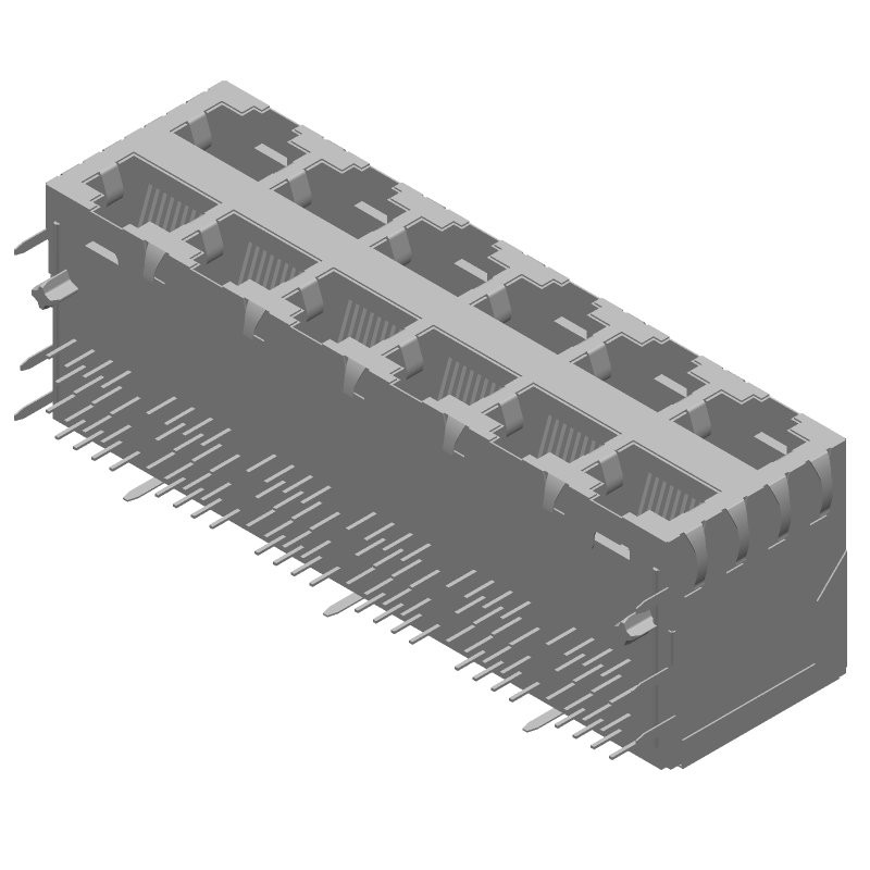RJ11 Connector, 12 Port, 96 Pos, Shielded, Solder, RA