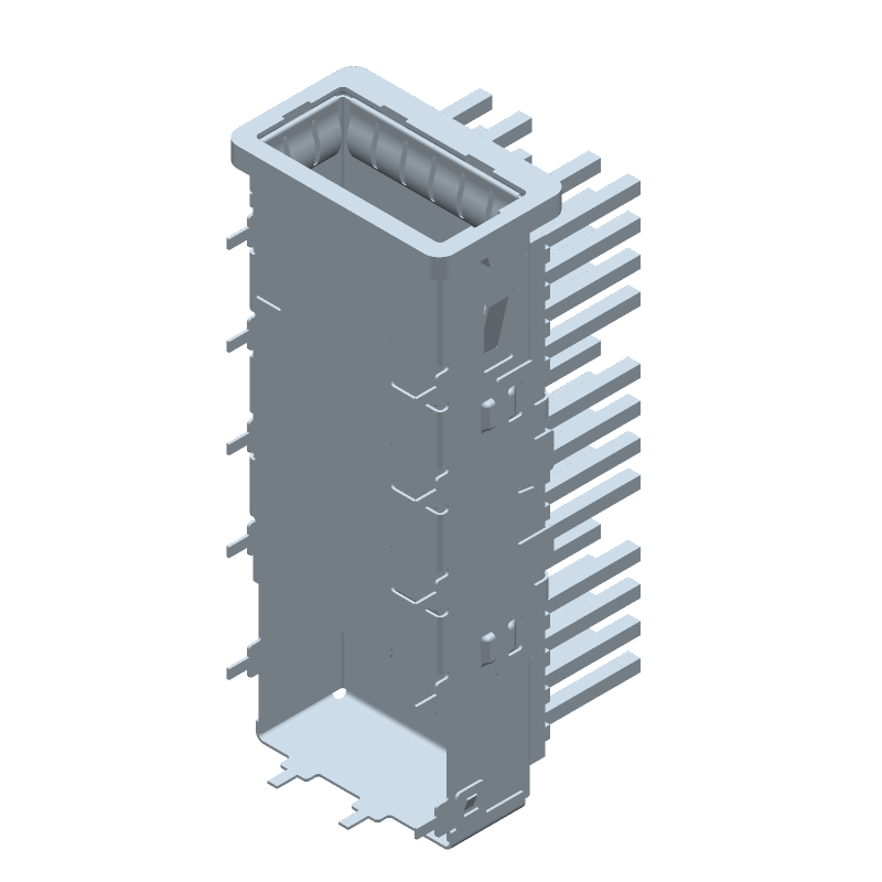Connector Accessories 1 Port QSFP+ Cage with Heat Sink Press Fit Right Angle Through Hole Nickel Silver Tray