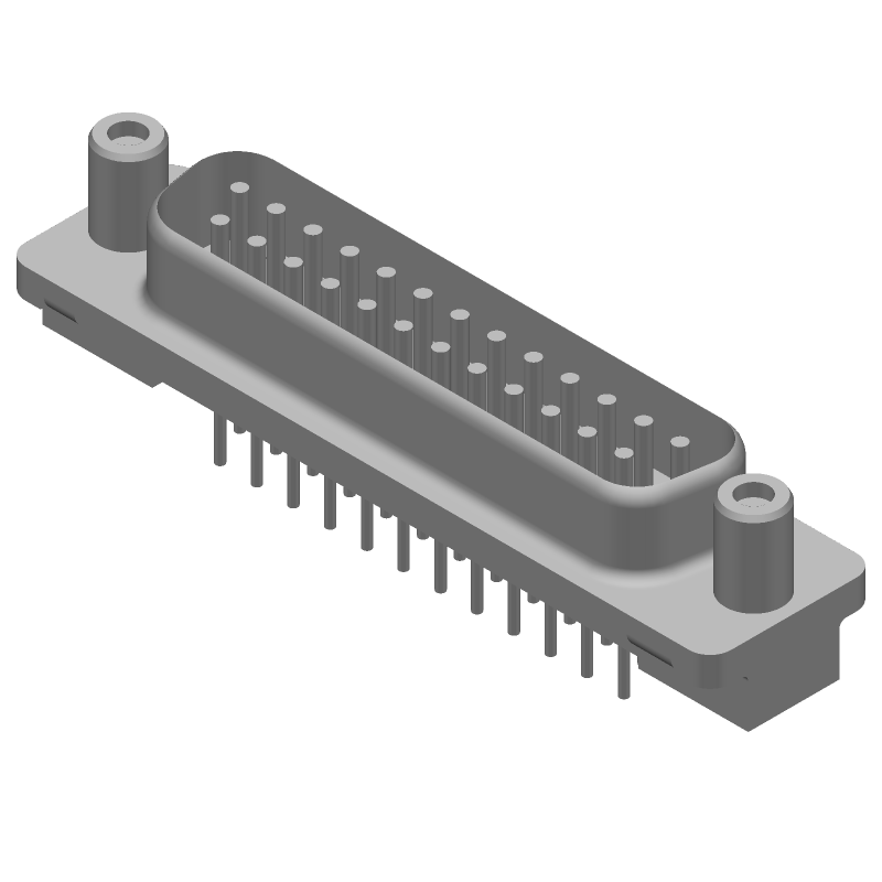 25 Pos Male D-Sub Connector, Shielded, Gold/Tin, Solder, Through Hole
