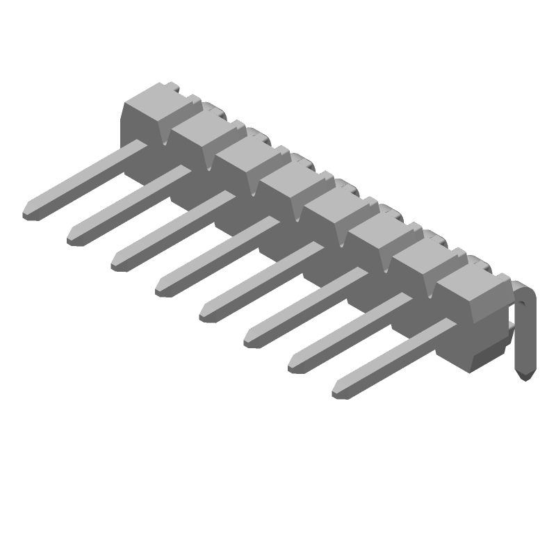 8 Pos 1 Row RA Header, 2.54mm Pitch, Solder, Gold/Tin