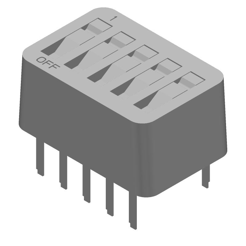 5 Pos Rocker DIP Switch, SPST, Gold Plated, Through Hole