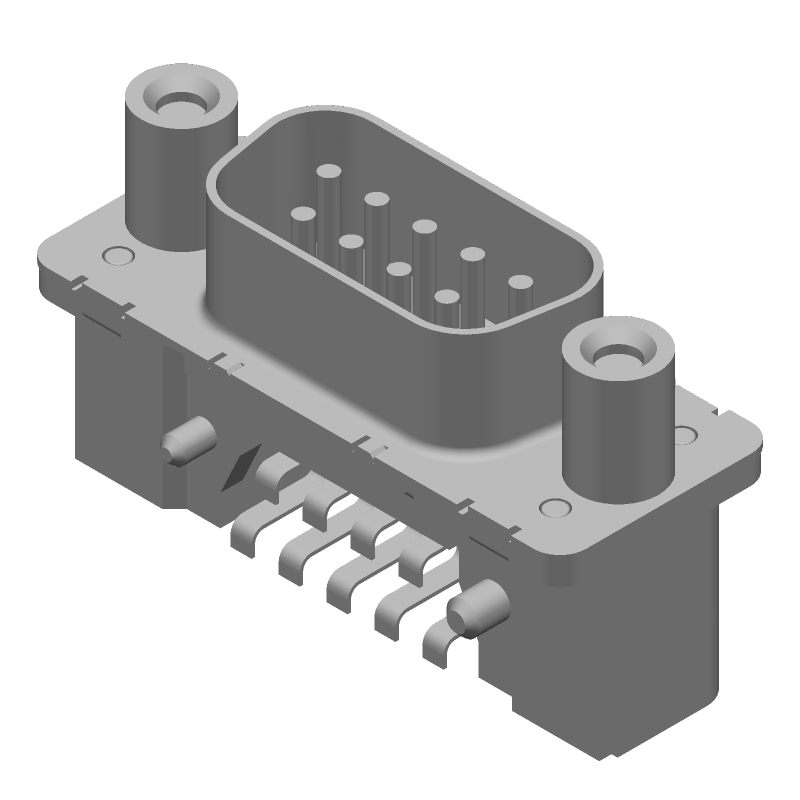 9 Pin D-Sub Connector, Male, Right Angle, SMT, Signal