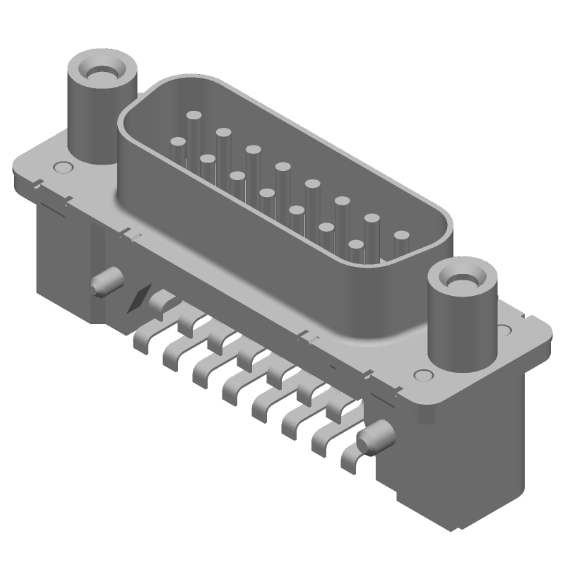 15 Pos HD20 D-Sub Connector, Male, Right Angle, SMT, Tin/Gold