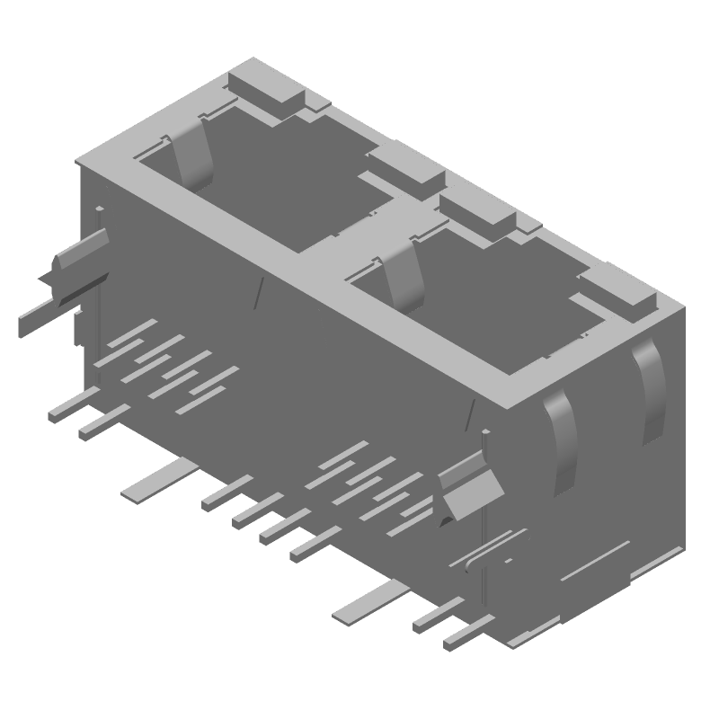 RJ11 Connector, 2 Port, 16 Pos, Shielded, RA Solder, 2.54mm