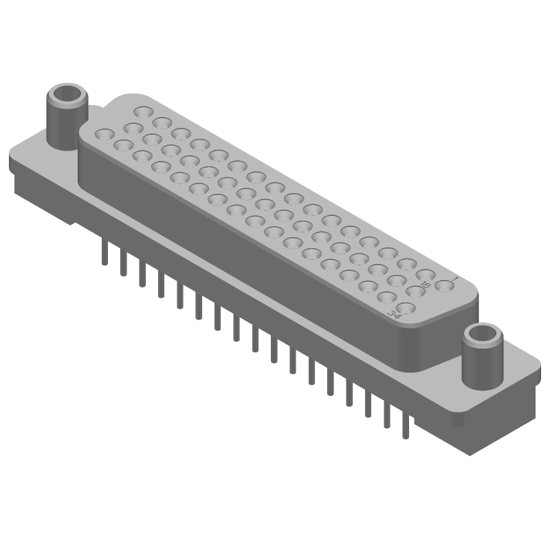 HD-20 D-Sub Connector, 50 Pos, Vertical, Female, Gold/Tin Plated