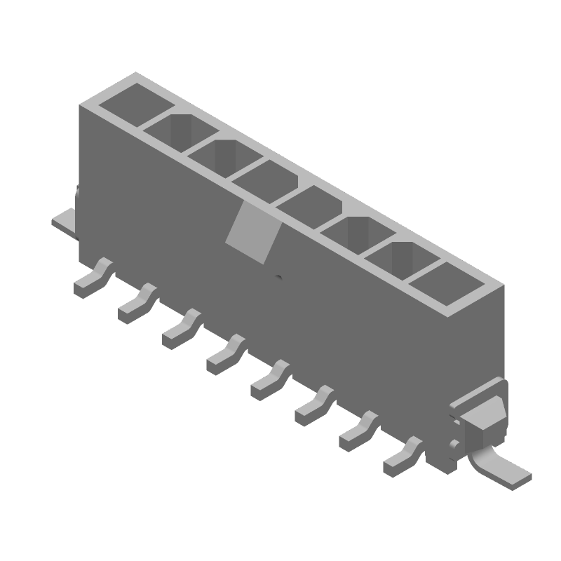 8 Pos 1 Row Male Pin Connector, 5A, 250V, Gold/Tin, SMT, Black