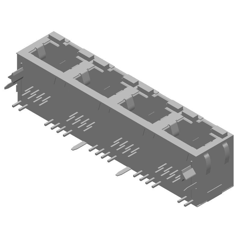 RJ11 Connector, 4 Port, 32 Pos, Shielded, Right Angle, Solder