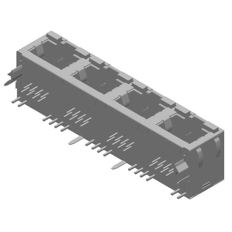 RJ45 Connector, 1x4 Port, 32 Pos, Right Angle, Shielded, Gold Plated