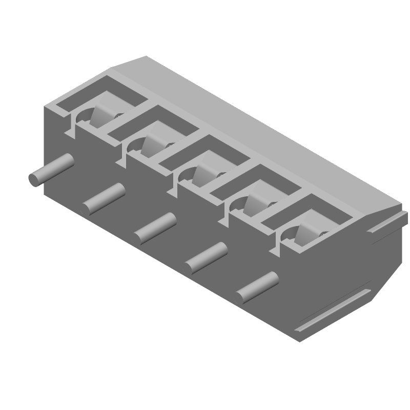 5 Pos Terminal Block, 10A, 300V, Brass/Tin, Green, Through Hole