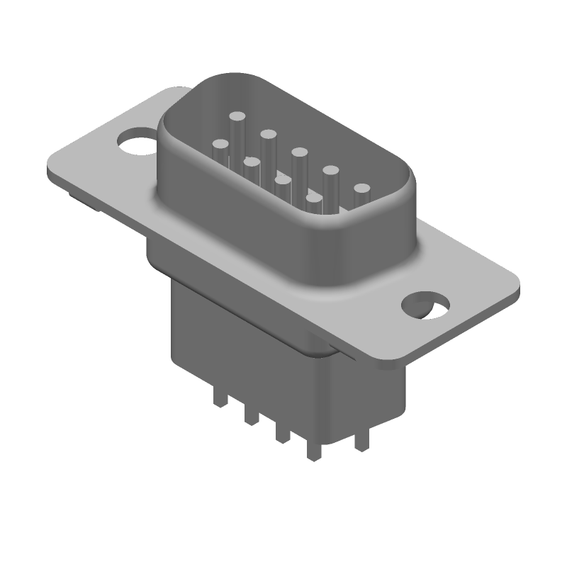 9 Pos D-Sub Plug, Male, Straight, Through Hole, Gold/Tin Plated