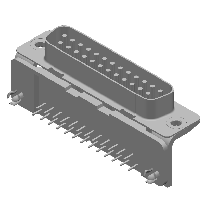 25 Pos D-Sub Connector, Male, Right Angle, Signal, Gold/Tin