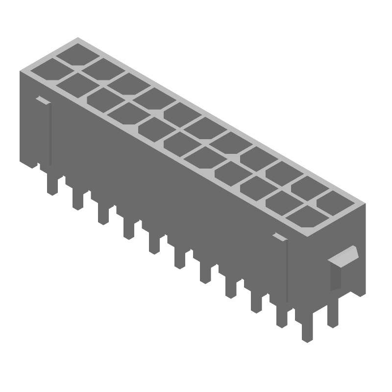 22 Pos Power Connector, 5A, 250V, Straight, Solder, Thru-Hole, Gold