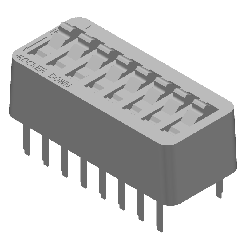 8 Pos Rotary Slide DIP Switch, 1A, 24VDC, Gold Contacts, Through Hole