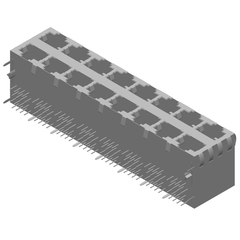 16 Port RJ45 Connector, 128 Pos, Shielded, RA, Solder