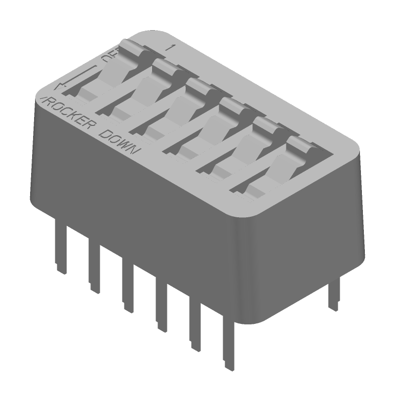 6-Pos SPST Rotary DIP Switch, 1A, 40VDC, Thru-Hole, PC Pins