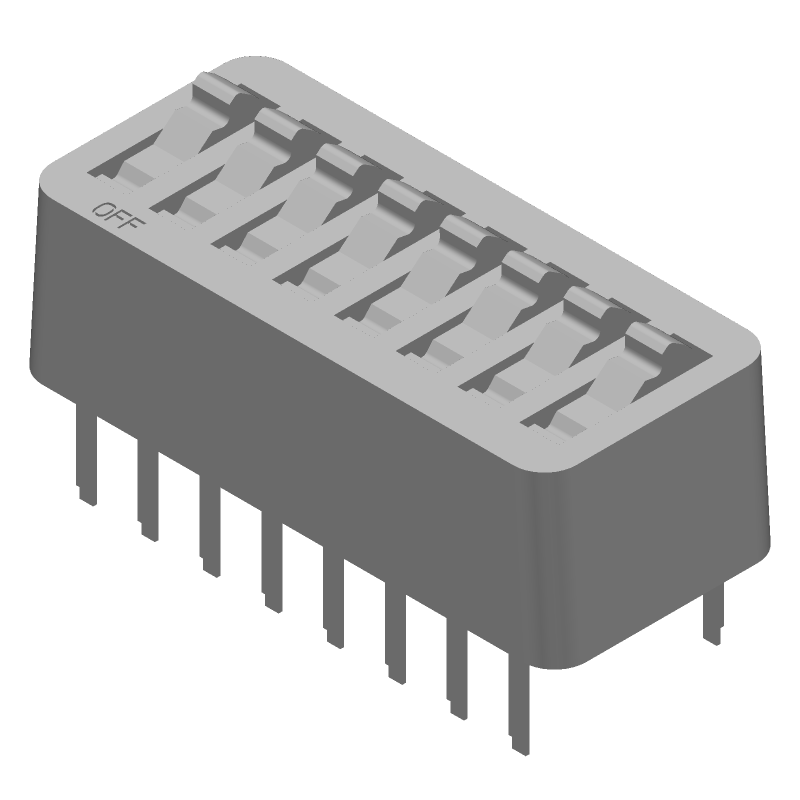 8-Pos SPST Rotary DIP Switch, 1A 24VDC, Gold Plated, Thru-Hole