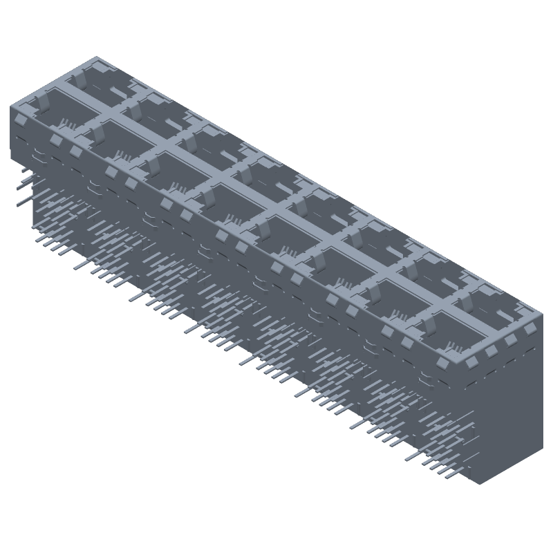 RJ11 Connector, 128 Pos, 2.54mm Pitch, Shielded, RA Thru-Hole