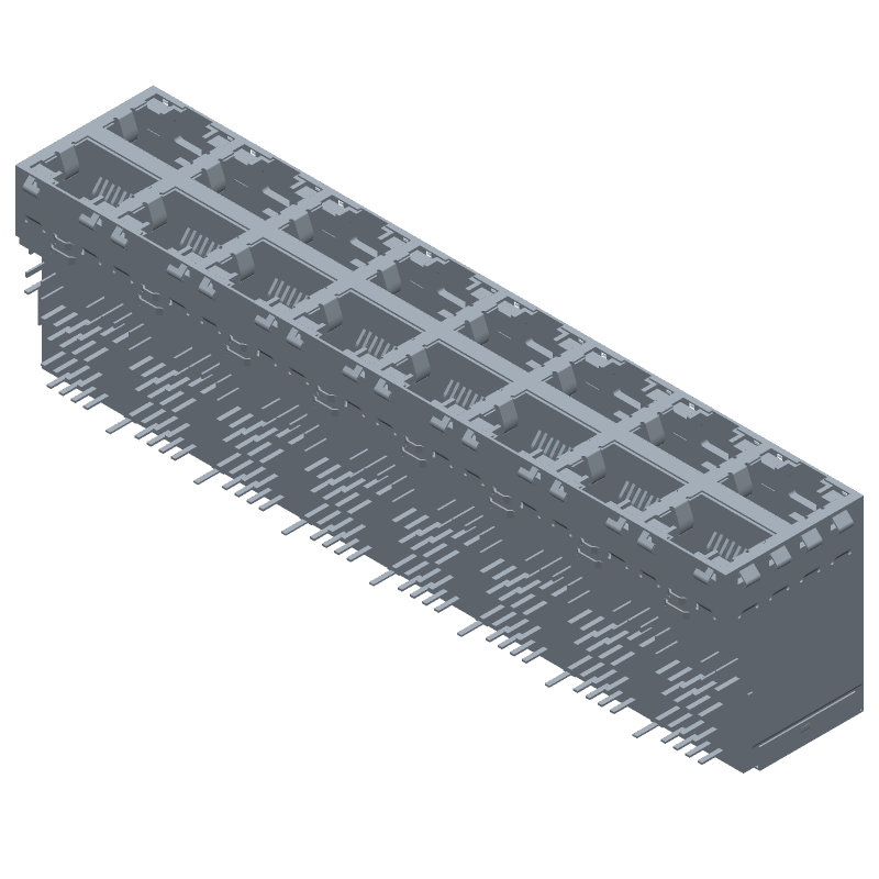 RJ11 Connector, 16 Port, 128 Pos, Press-Fit, RA, Shielded