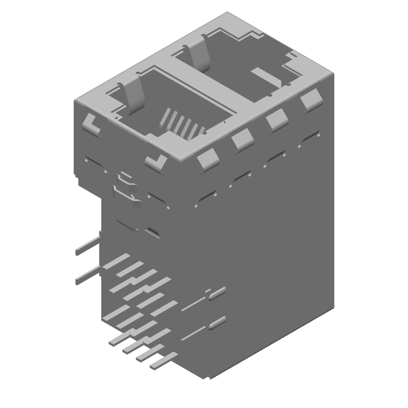 RJ11 Connector, 2 Port, 16 Pos, Right Angle, Press-Fit, Shielded