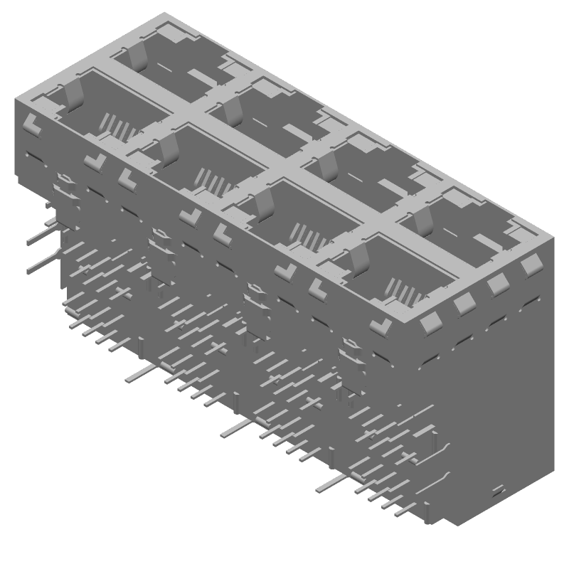 RJ11 Connector, 8 Port, 64 Pos, Shielded, Press-Fit, RA