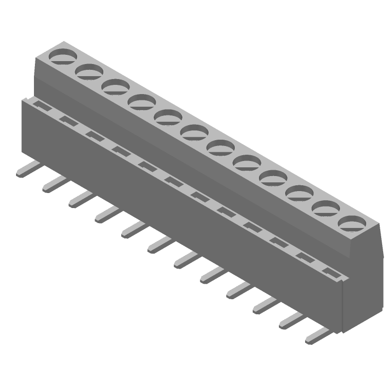 12 Pos 5.08mm RA Solder Terminal Block, 300V, 17.5A, Green