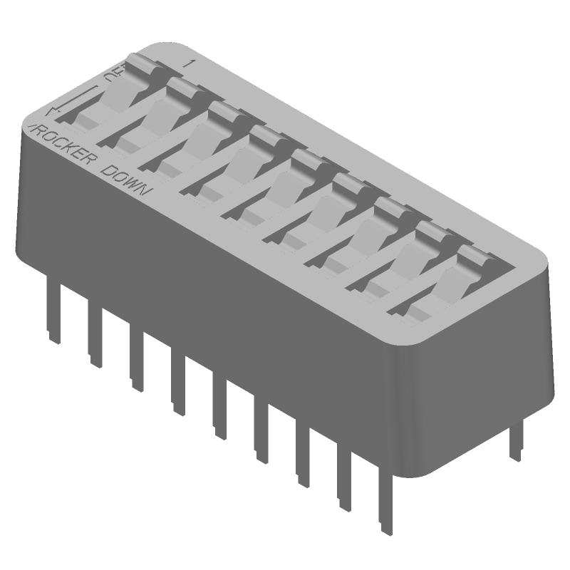 DIP Switch, SPST, 9 Pos, Rocker, 1A, 40VDC, Thru-Hole, PC Pins