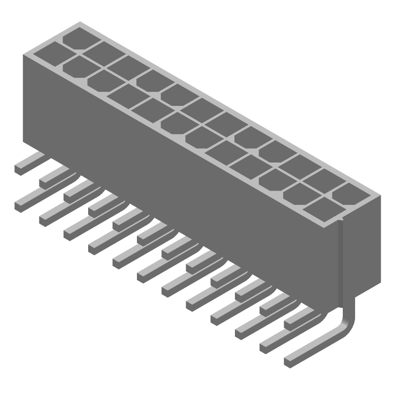 24 Pos Power Header, 9A, 600V, RA Solder, Wire-to-Board