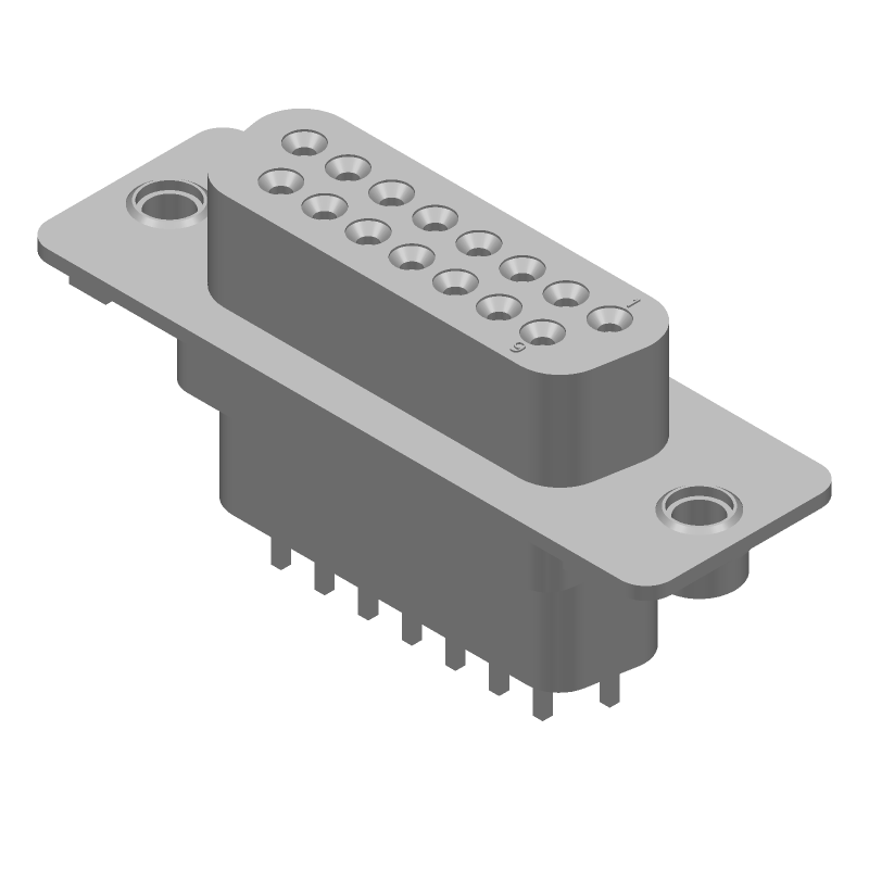 15 Pos D-Sub Receptacle, Female, Straight, Solder, Gold/Tin Plated