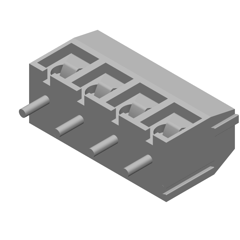 4 Pos Terminal Block, 10A, 300V, Brass/Tin, Green, Through Hole