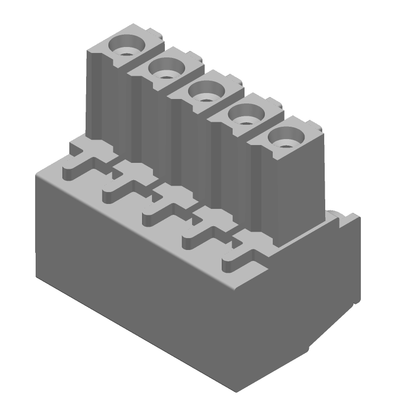 5 Pos Green Terminal Block, 11A, 300V, Right Angle, Through Hole