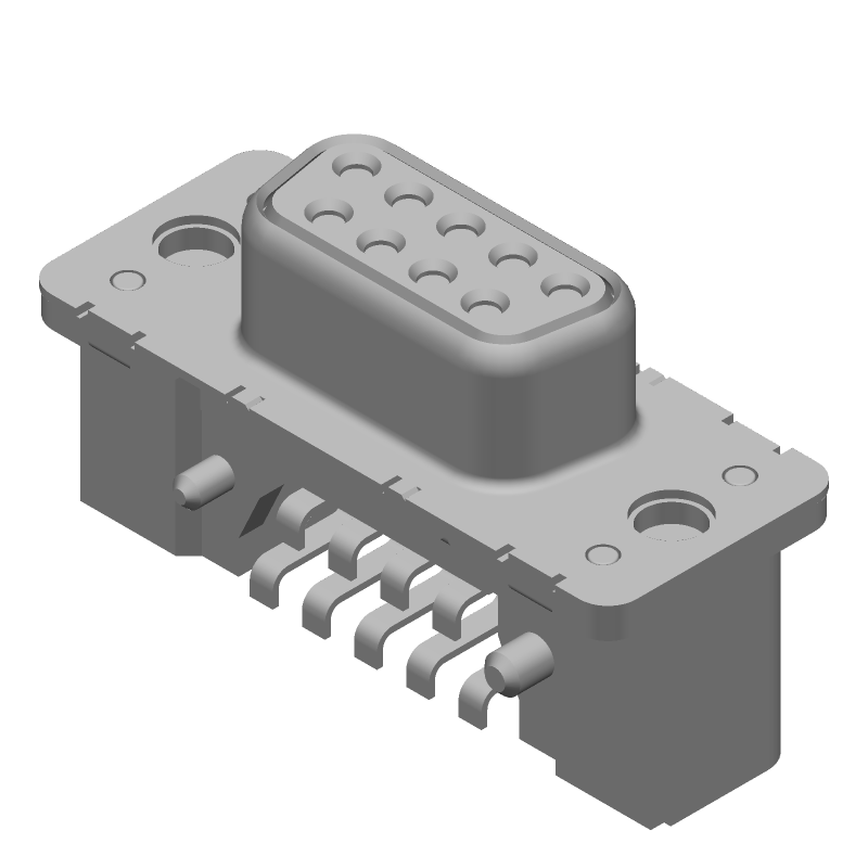9P HD20 D-Sub Receptacle, Right Angle, SMT, 250V, 4.5A