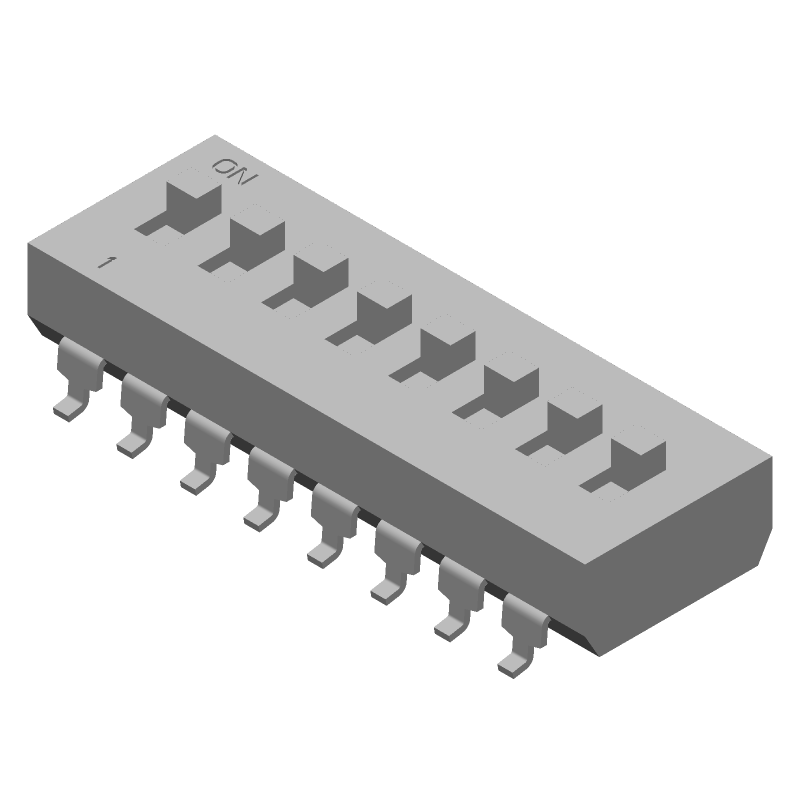 8-Pos SPST Slide DIP Switch, 1A 24VDC, Gold Plated, SMD