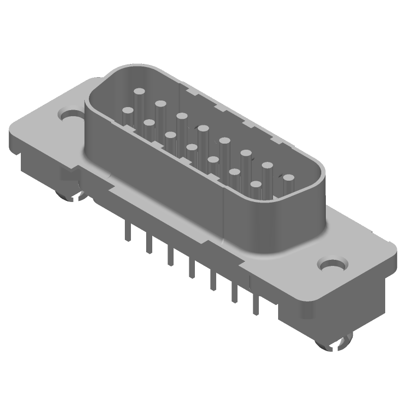 15 Pos D-Sub Plug, Straight, Through Hole, Gold/Tin Plated
