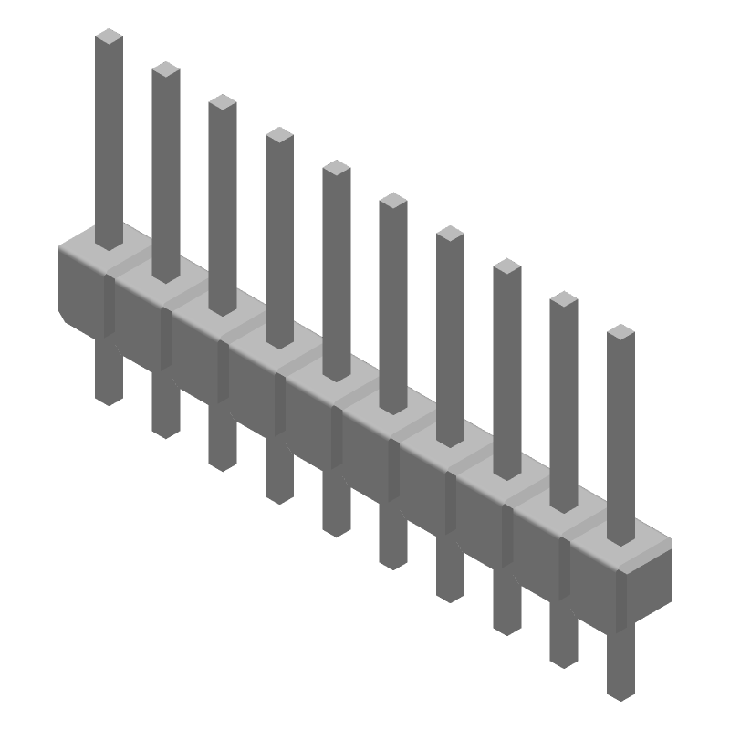 10 Pos 2.54mm Header HDR, Male Pin, Gold/Tin Plated, Green