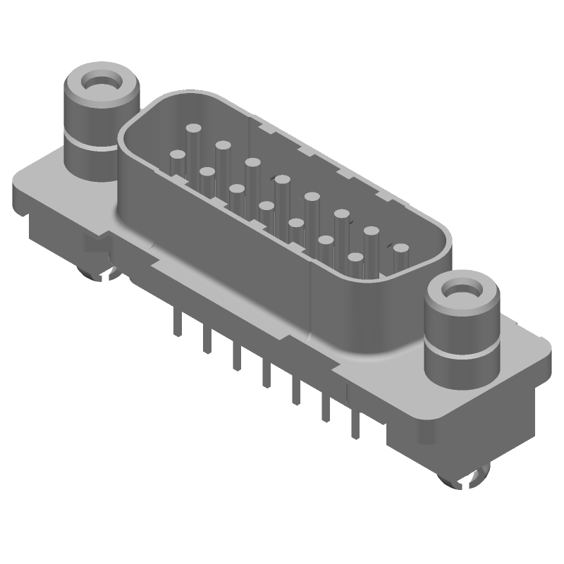 15 Pos HD D-Sub Plug, Male, Straight, Thru-Hole, Gold/Tin