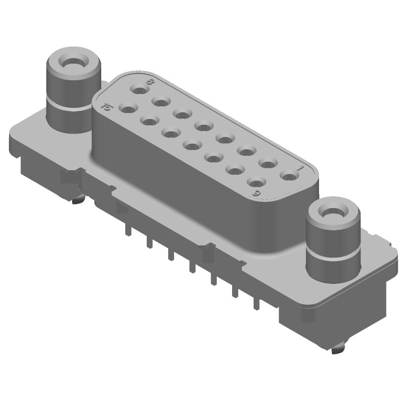 15 Pos Female D-Sub Connector, Straight, Through Hole, Gold/Tin